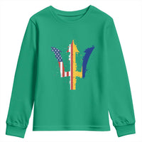 Funny Barbadian American Pride Barbados USA Flag Trident Youth Sweatshirt