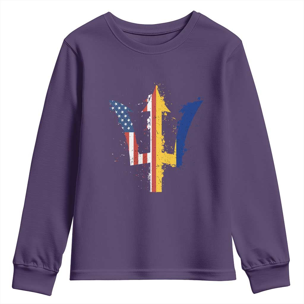 Funny Barbadian American Pride Barbados USA Flag Trident Youth Sweatshirt