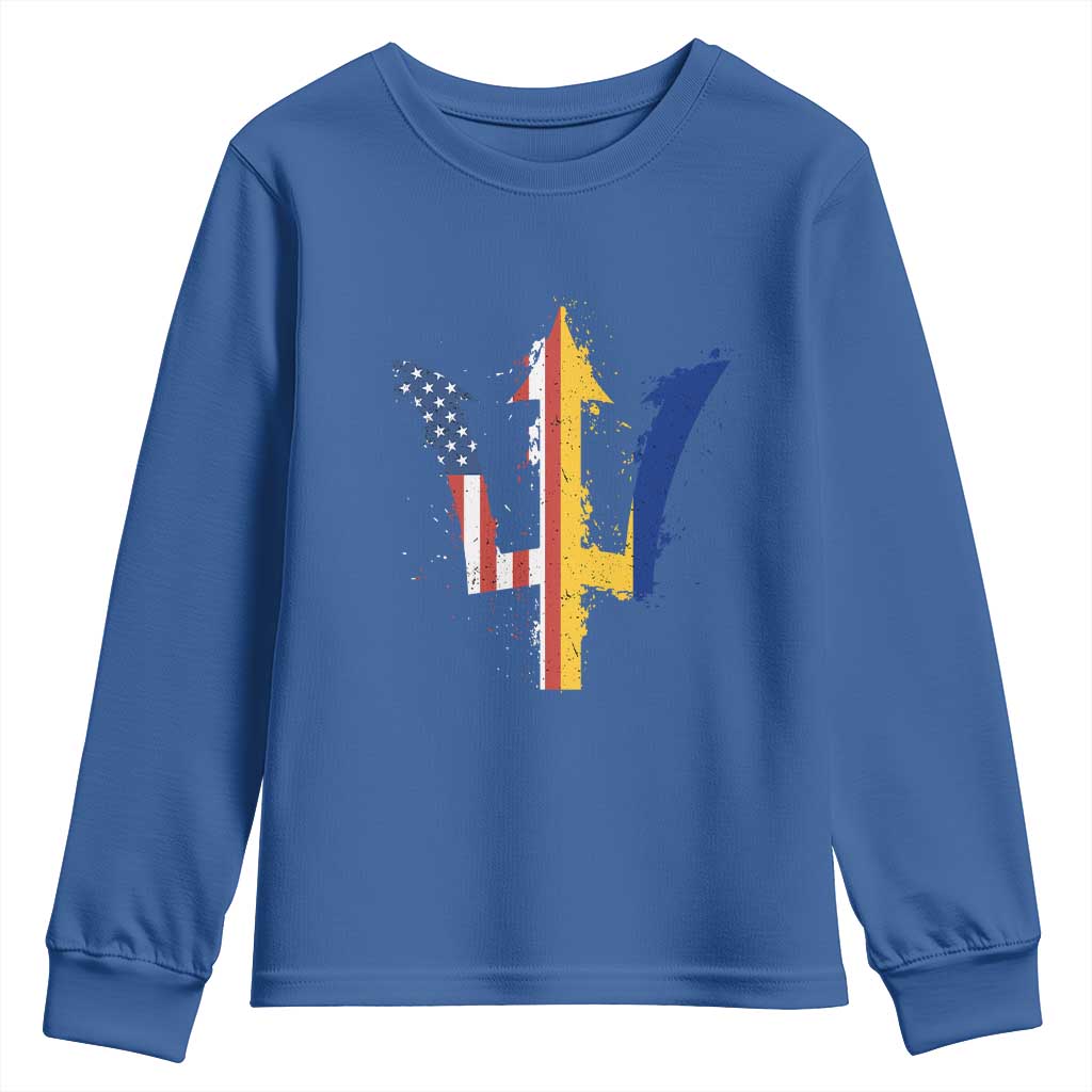 Funny Barbadian American Pride Barbados USA Flag Trident Youth Sweatshirt
