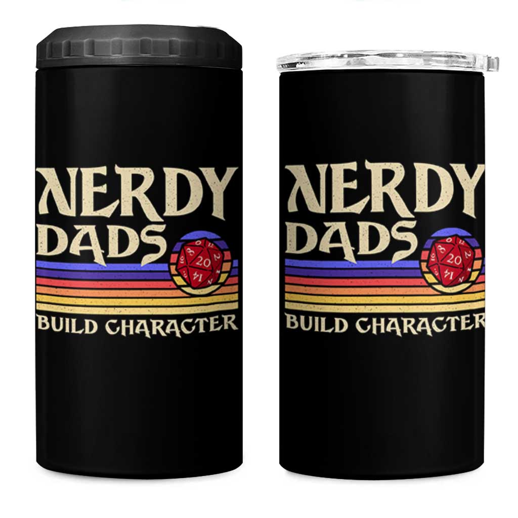 Nerdy Dad 4 in 1 Can Cooler Tumbler Funny Fathers Day RPG Gaming D20 Tabletop