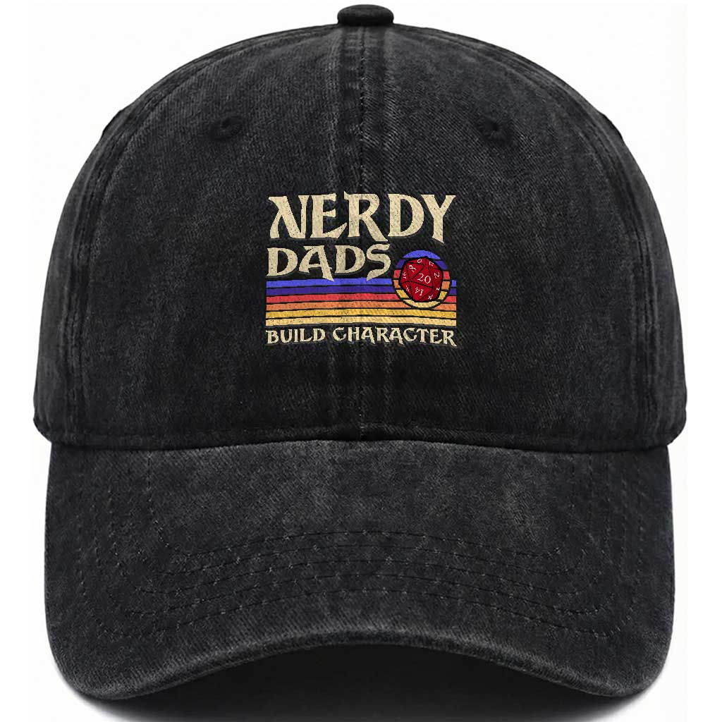 Nerdy Dad Washed Cotton Baseball Cap Funny Fathers Day RPG Gaming D20 Tabletop