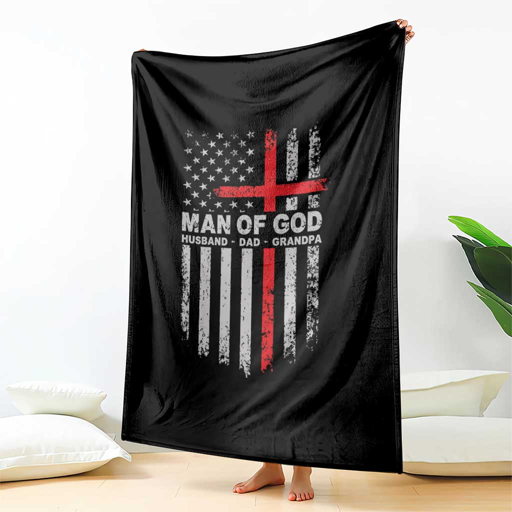 Man of God Husband Dad Protector Throw Blanket Christian Dad Fathers Day