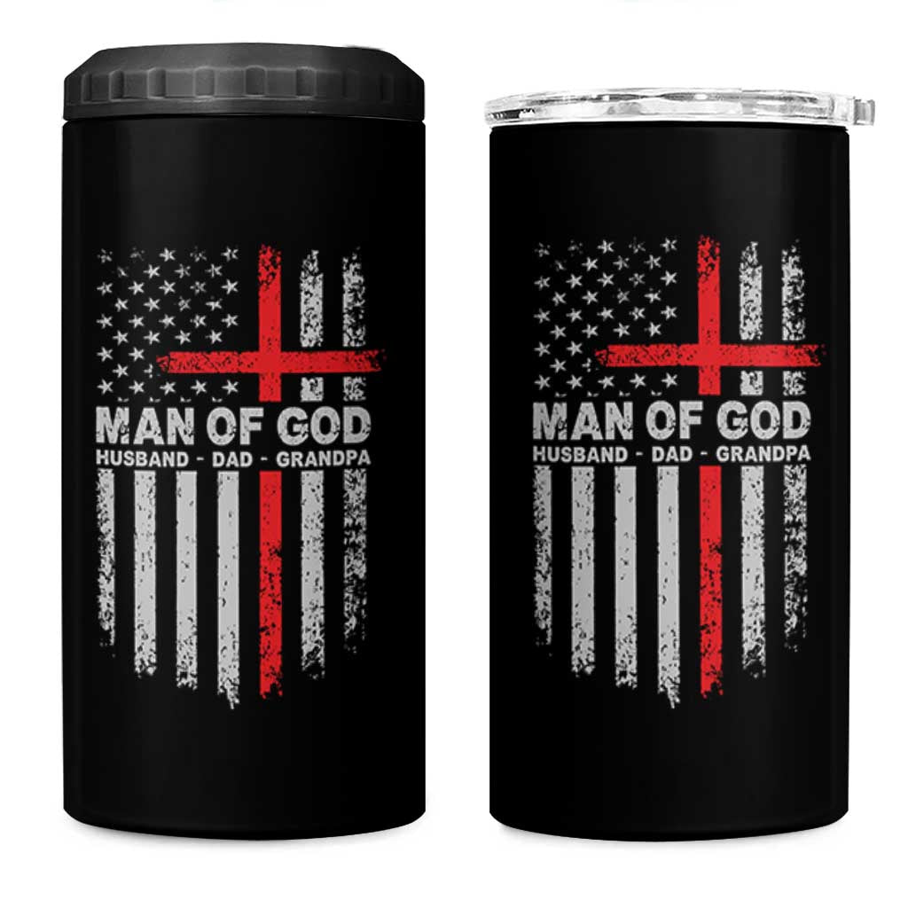 Man of God Husband Dad Protector 4 in 1 Can Cooler Tumbler Christian Dad Fathers Day