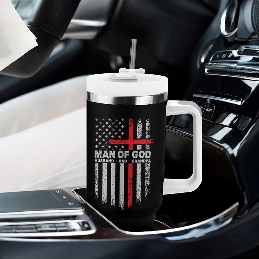 Man of God Husband Dad Protector Tumbler With Handle Christian Dad Fathers Day