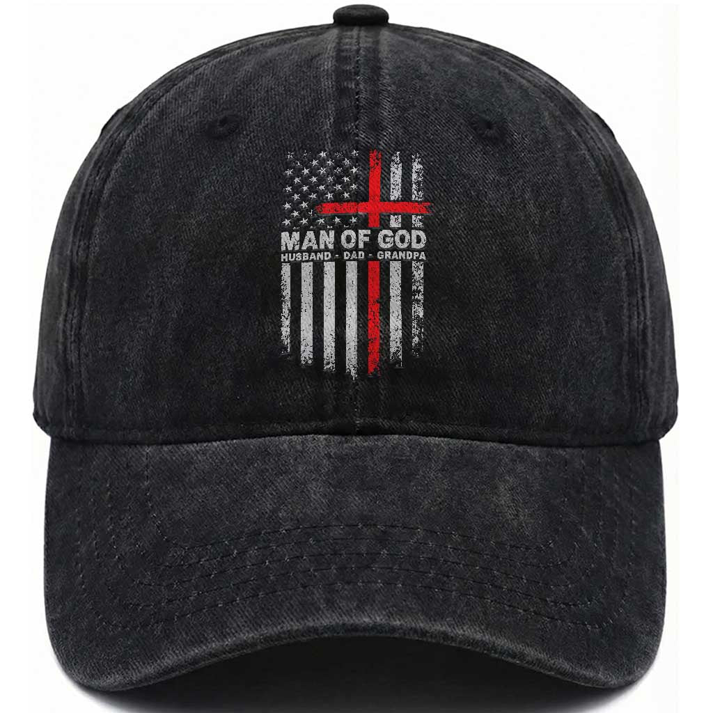 Man of God Husband Dad Protector Washed Cotton Baseball Cap Christian Dad Fathers Day