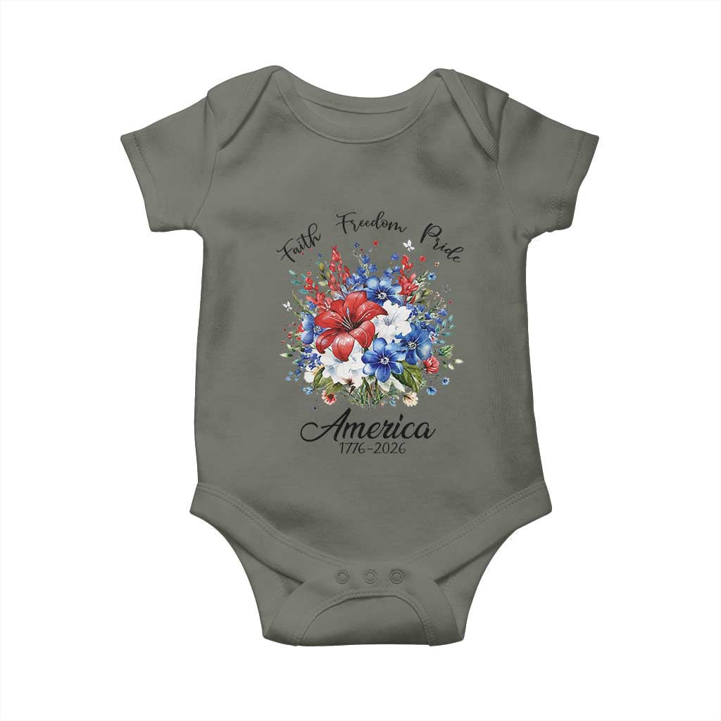 Floral 250th Anniversary Baby Onesie Faith Freedom Pride 4th of July 1776 2026