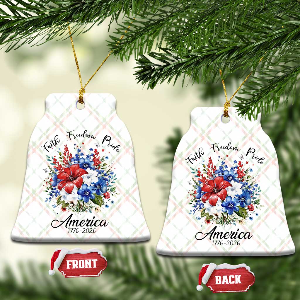 Floral 250th Anniversary Ceramic Ornament Faith Freedom Pride 4th of July 1776 2026