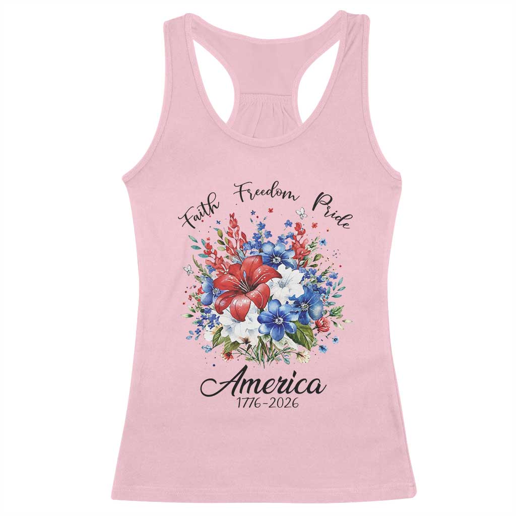 Floral 250th Anniversary Racerback Tank Top Faith Freedom Pride 4th of July 1776 2026