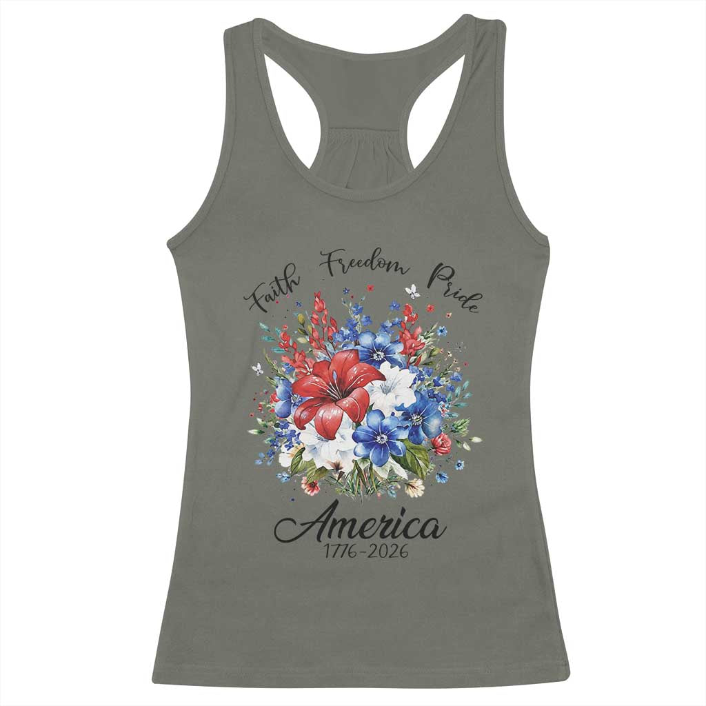 Floral 250th Anniversary Racerback Tank Top Faith Freedom Pride 4th of July 1776 2026