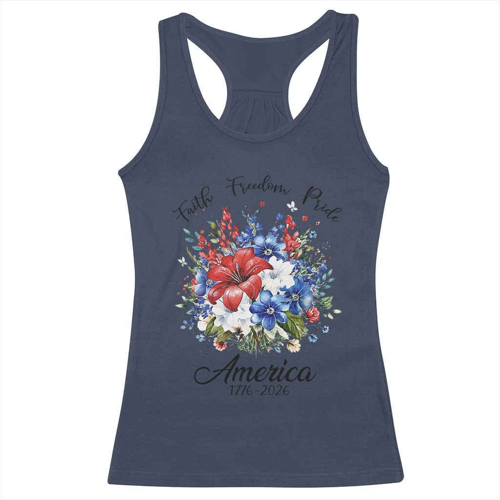 Floral 250th Anniversary Racerback Tank Top Faith Freedom Pride 4th of July 1776 2026