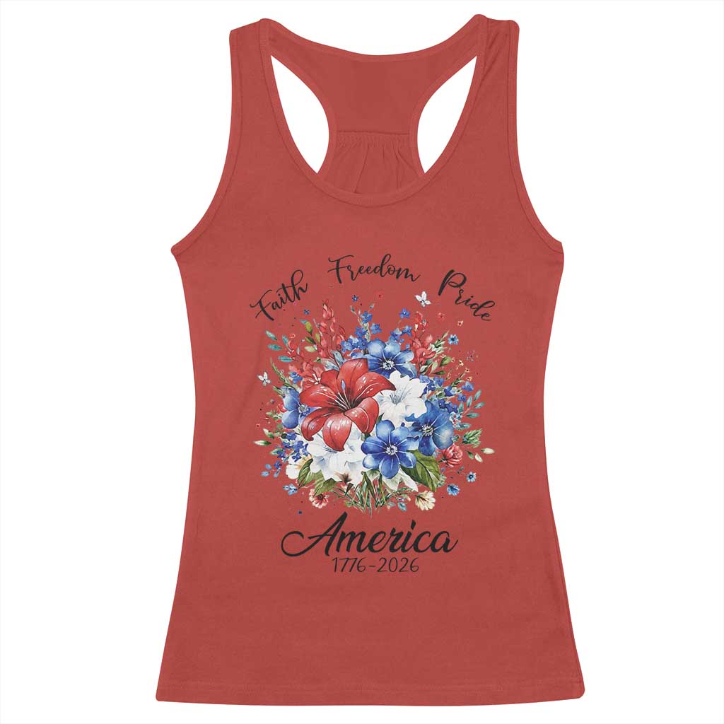 Floral 250th Anniversary Racerback Tank Top Faith Freedom Pride 4th of July 1776 2026
