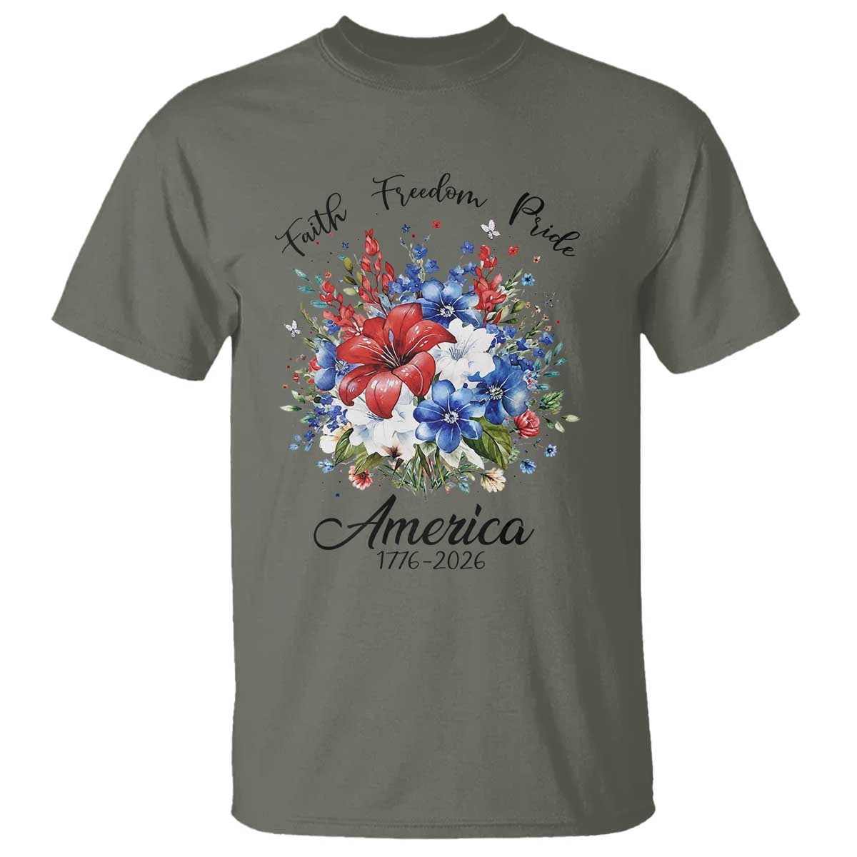 Floral 250th Anniversary T Shirt Faith Freedom Pride 4th of July 1776 2026