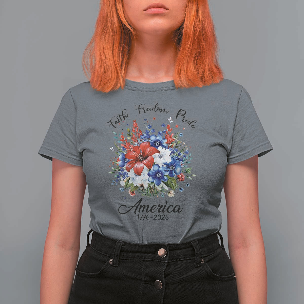 Floral 250th Anniversary T Shirt For Women Faith Freedom Pride 4th of July 1776 2026