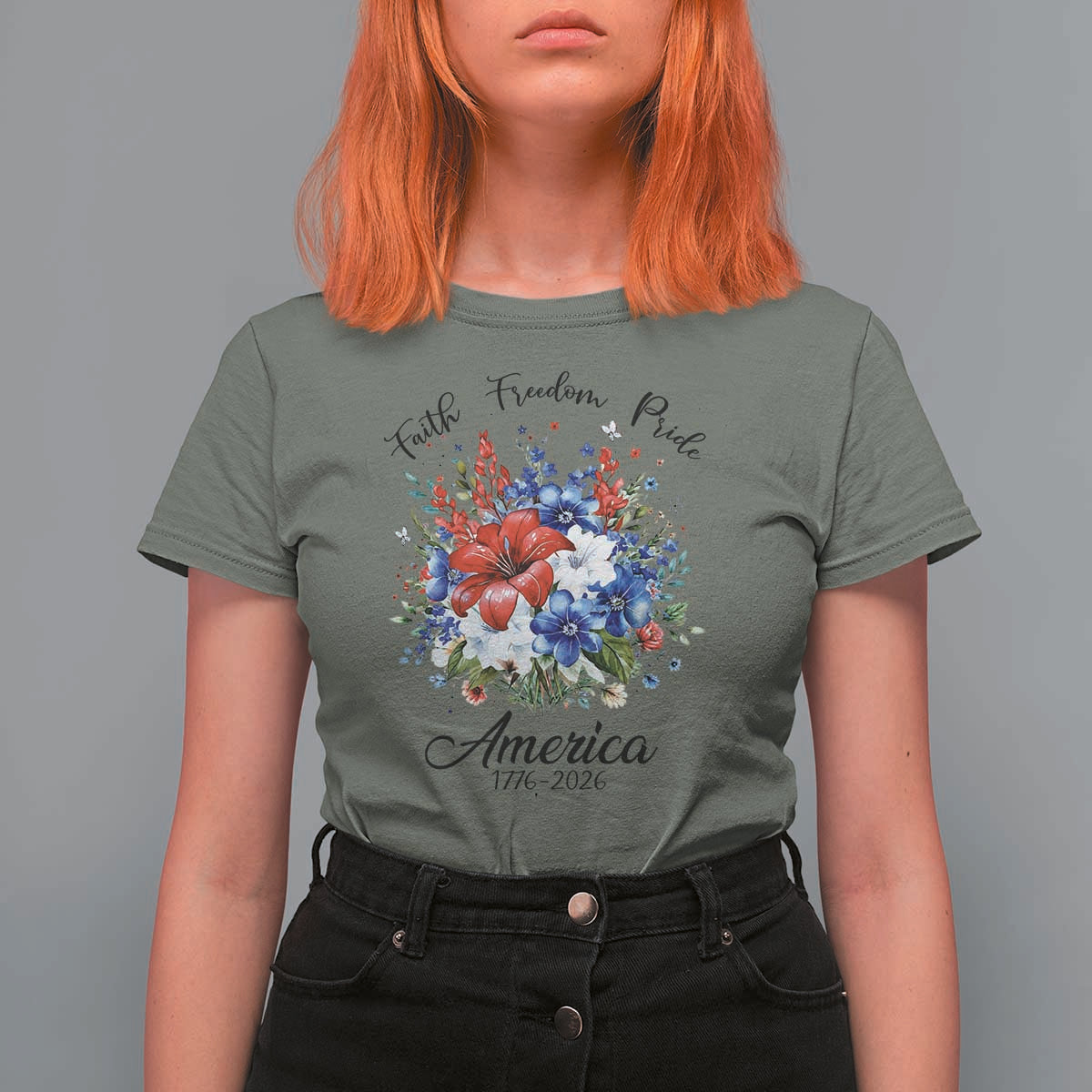 Floral 250th Anniversary T Shirt For Women Faith Freedom Pride 4th of July 1776 2026
