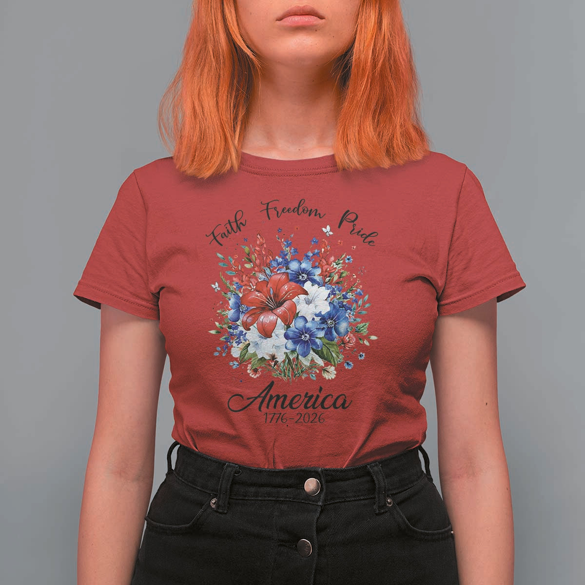 Floral 250th Anniversary T Shirt For Women Faith Freedom Pride 4th of July 1776 2026