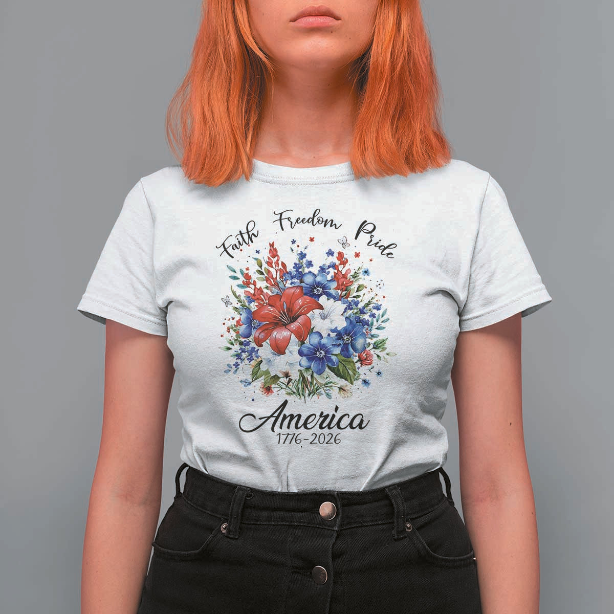 Floral 250th Anniversary T Shirt For Women Faith Freedom Pride 4th of July 1776 2026