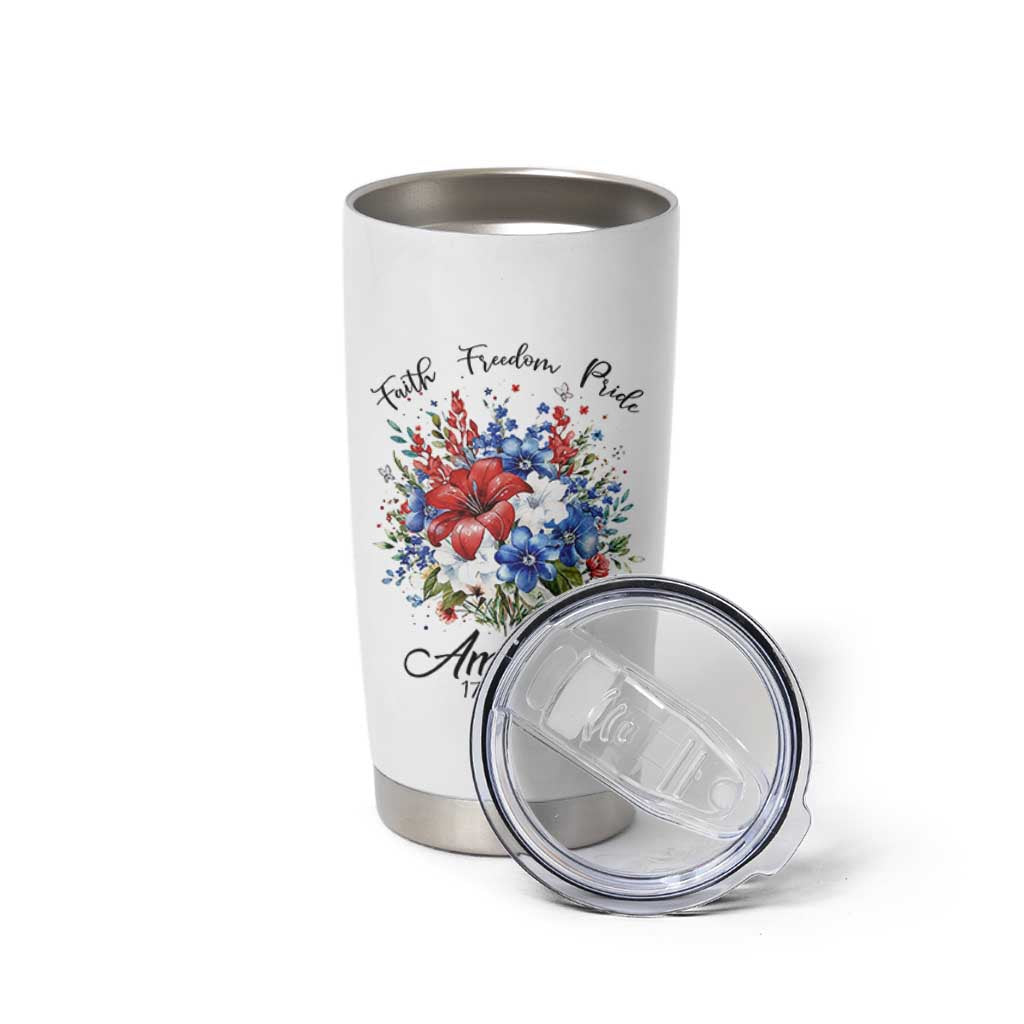 Floral 250th Anniversary Tumbler Cup Faith Freedom Pride 4th of July 1776 2026