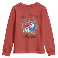 Floral 250th Anniversary Youth Sweatshirt Faith Freedom Pride 4th of July 1776 2026