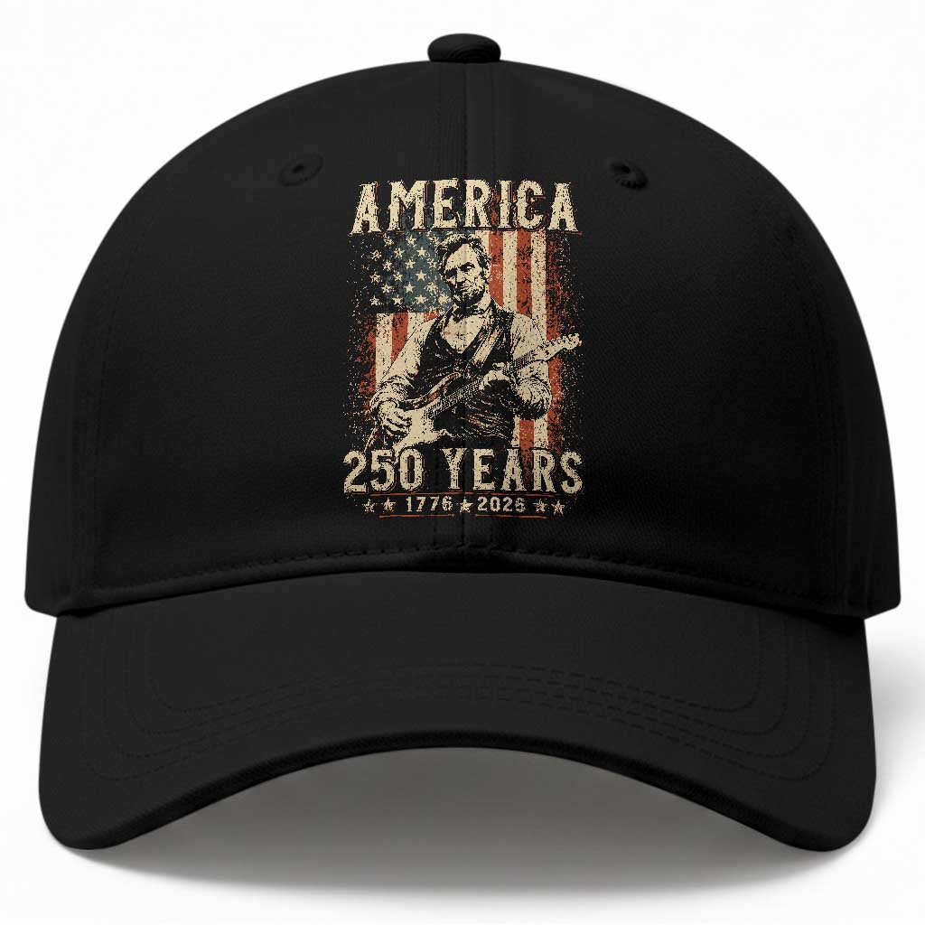 Abraham Lincoln Playing Guitar 4th July US 250th Anniversary Baseball Cap