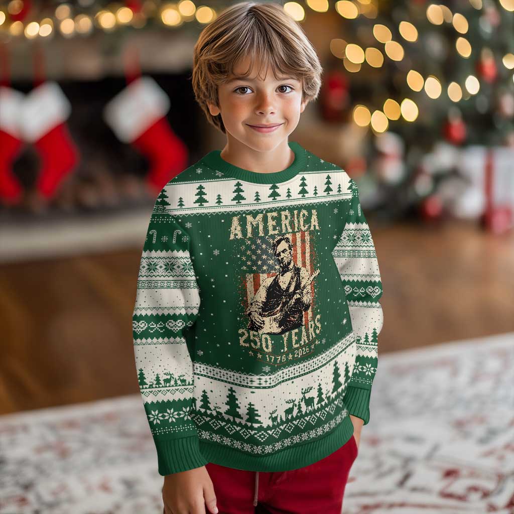 Abraham Lincoln Playing Guitar 4th July US 250th Anniversary Ugly Christmas Sweater