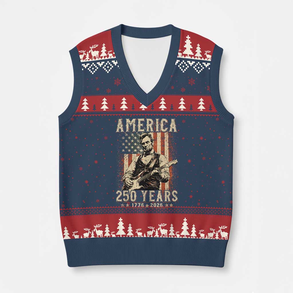 Abraham Lincoln Playing Guitar 4th July US 250th Anniversary V-Neck Knit Sweater Vest