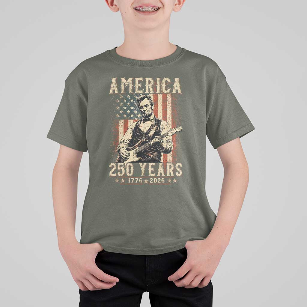 Abraham Lincoln Playing Guitar 4th July US 250th Anniversary T Shirt For Kid