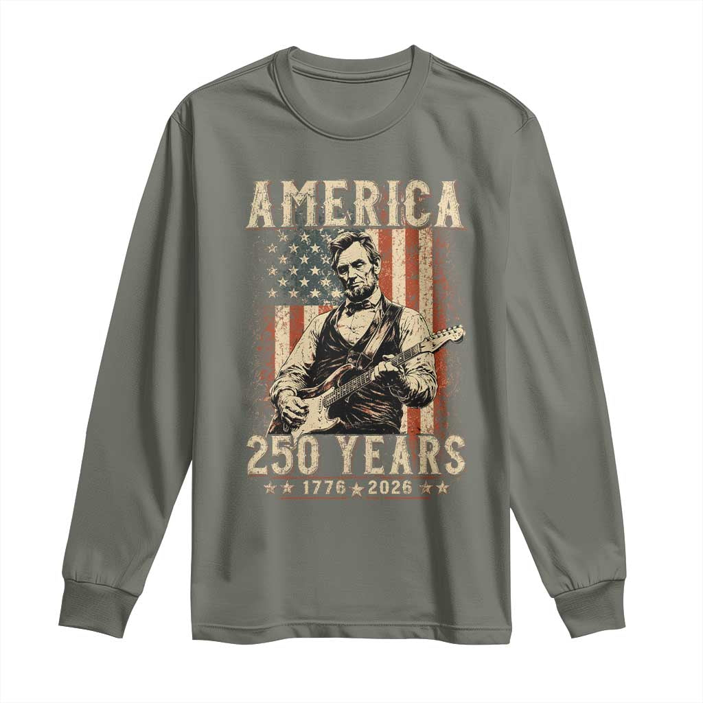 Abraham Lincoln Playing Guitar 4th July US 250th Anniversary Long Sleeve Shirt