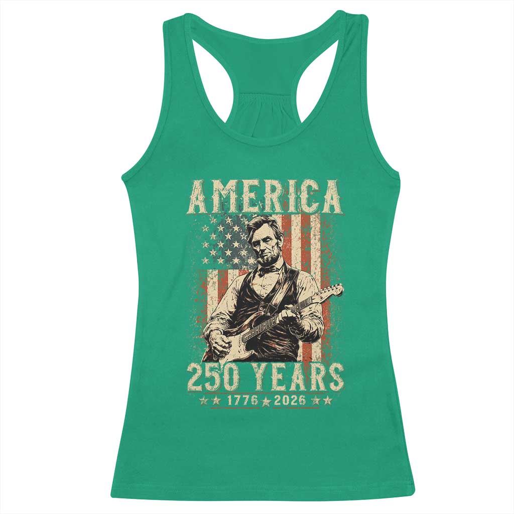 Abraham Lincoln Playing Guitar 4th July US 250th Anniversary Racerback Tank Top