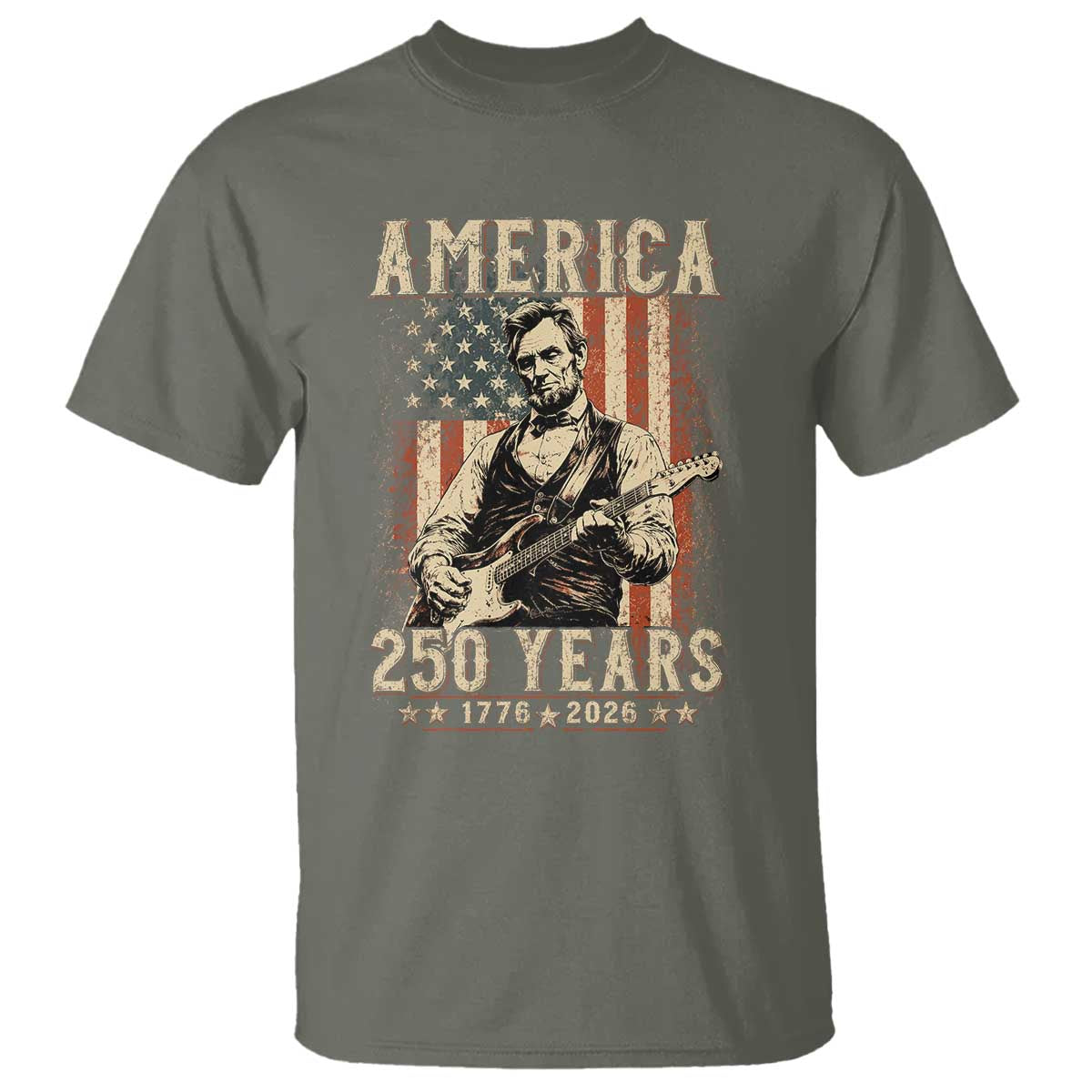 Abraham Lincoln Playing Guitar 4th July US 250th Anniversary T Shirt