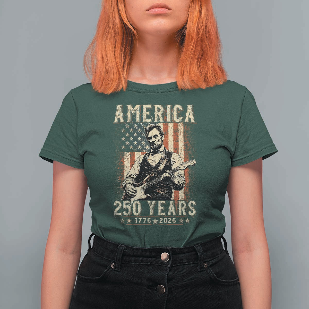 Abraham Lincoln Playing Guitar 4th July US 250th Anniversary T Shirt For Women