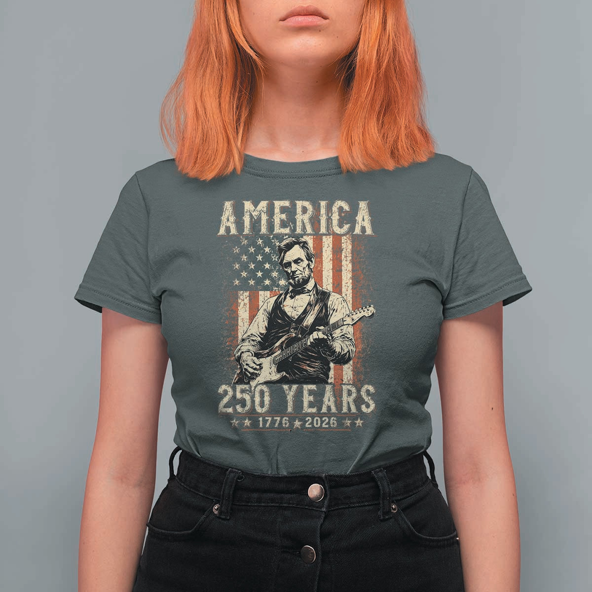 Abraham Lincoln Playing Guitar 4th July US 250th Anniversary T Shirt For Women