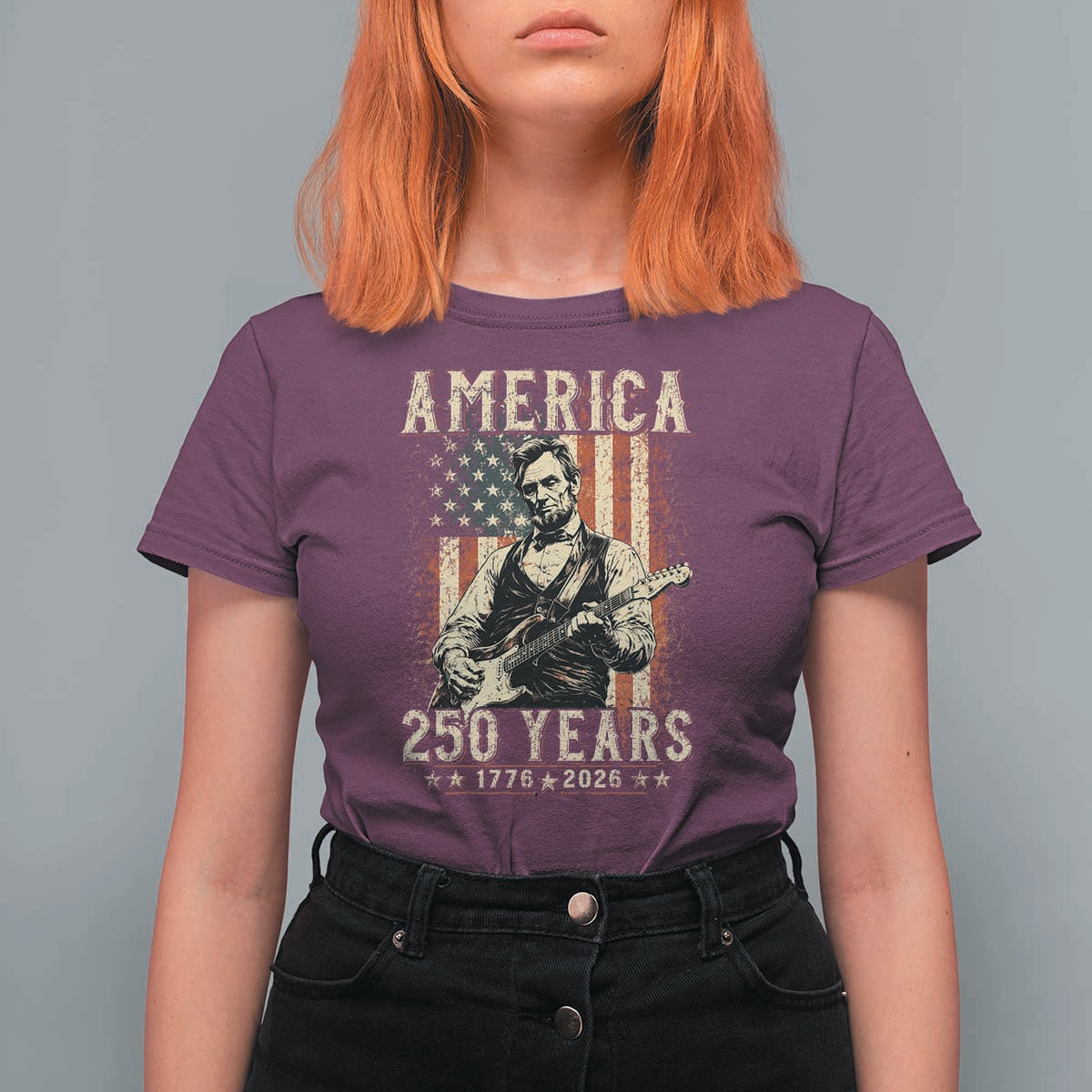 Abraham Lincoln Playing Guitar 4th July US 250th Anniversary T Shirt For Women