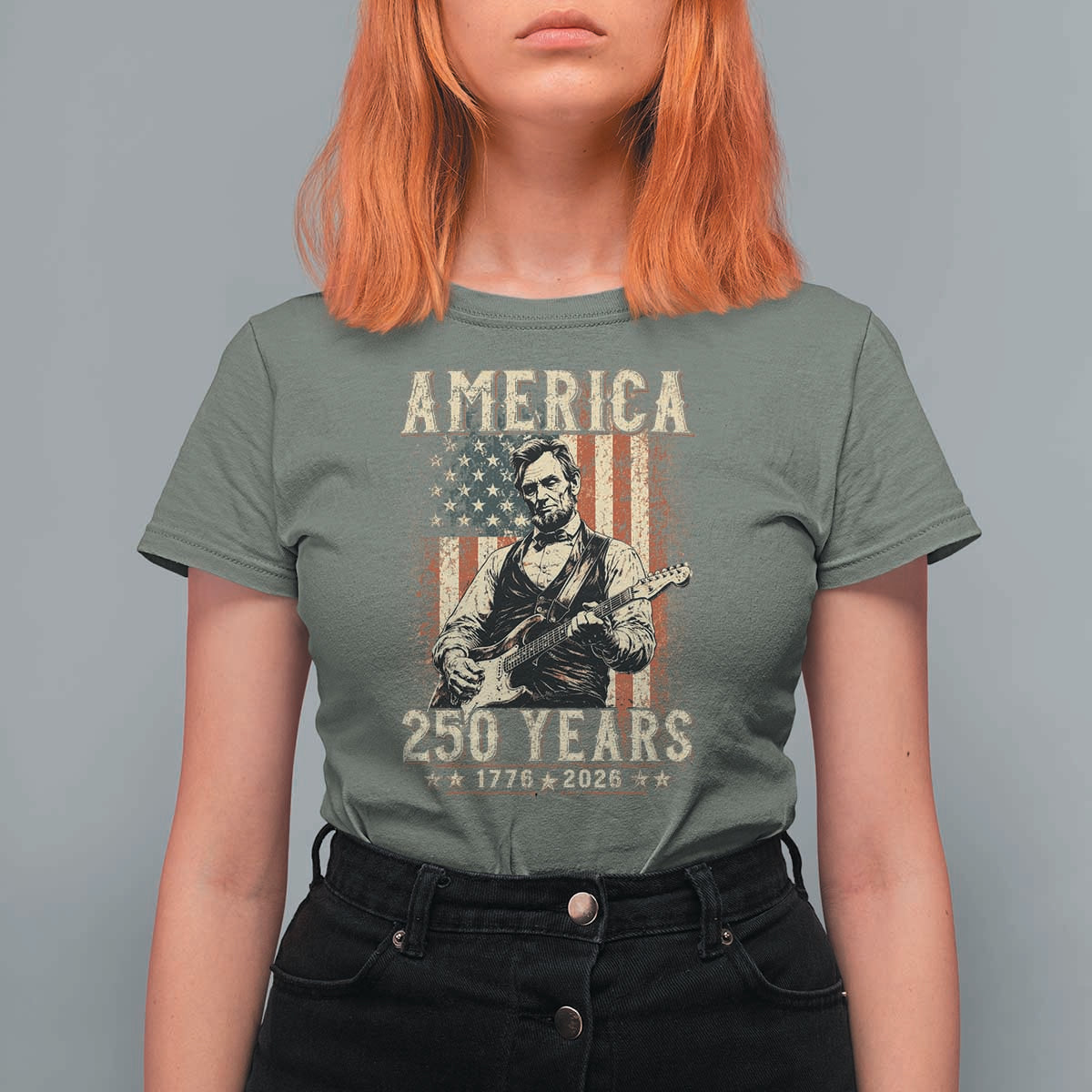 Abraham Lincoln Playing Guitar 4th July US 250th Anniversary T Shirt For Women