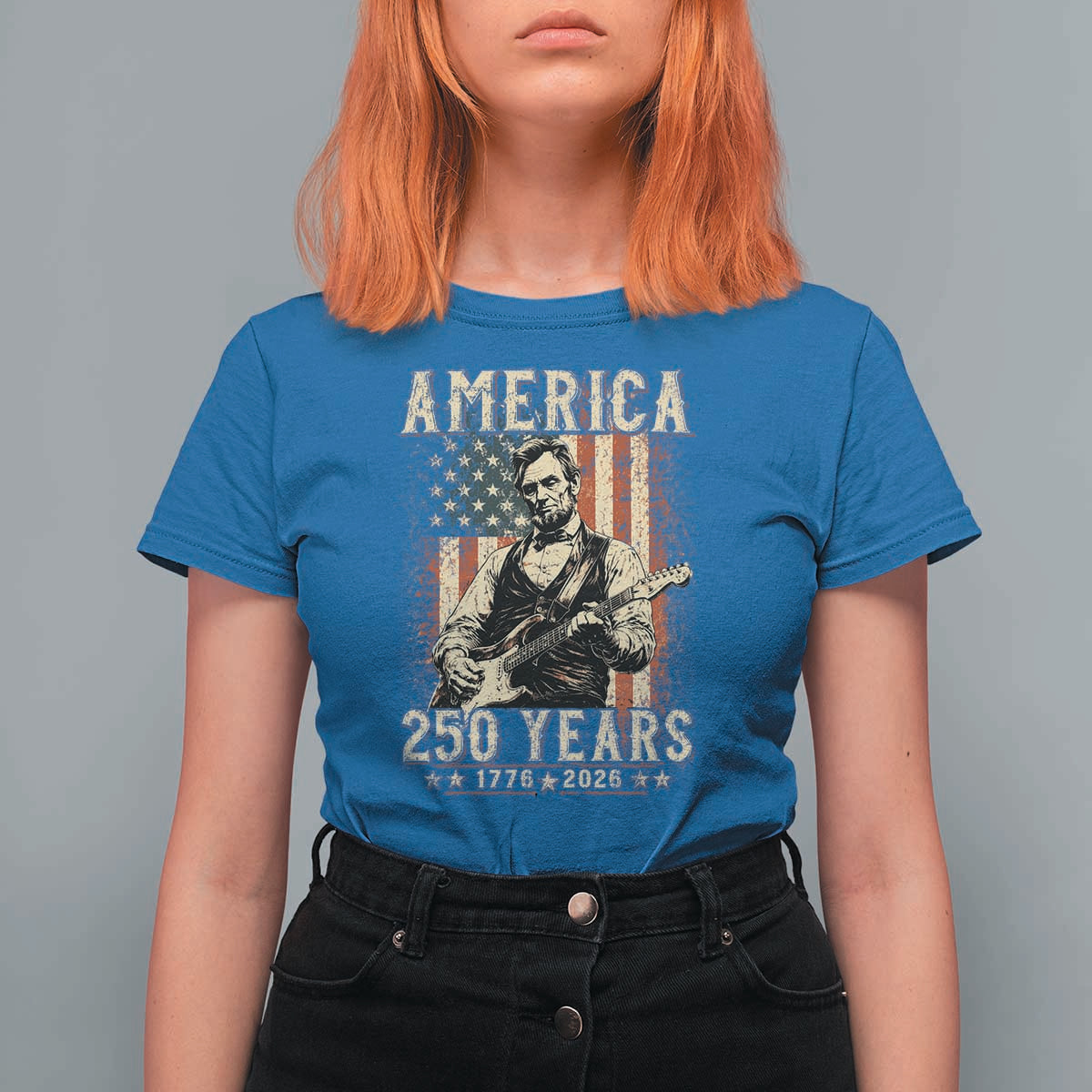 Abraham Lincoln Playing Guitar 4th July US 250th Anniversary T Shirt For Women