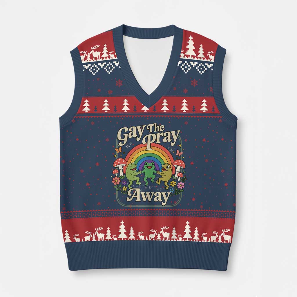 Gay The Pray Away Queer Frog LGBTQ V-Neck Knit Sweater Vest