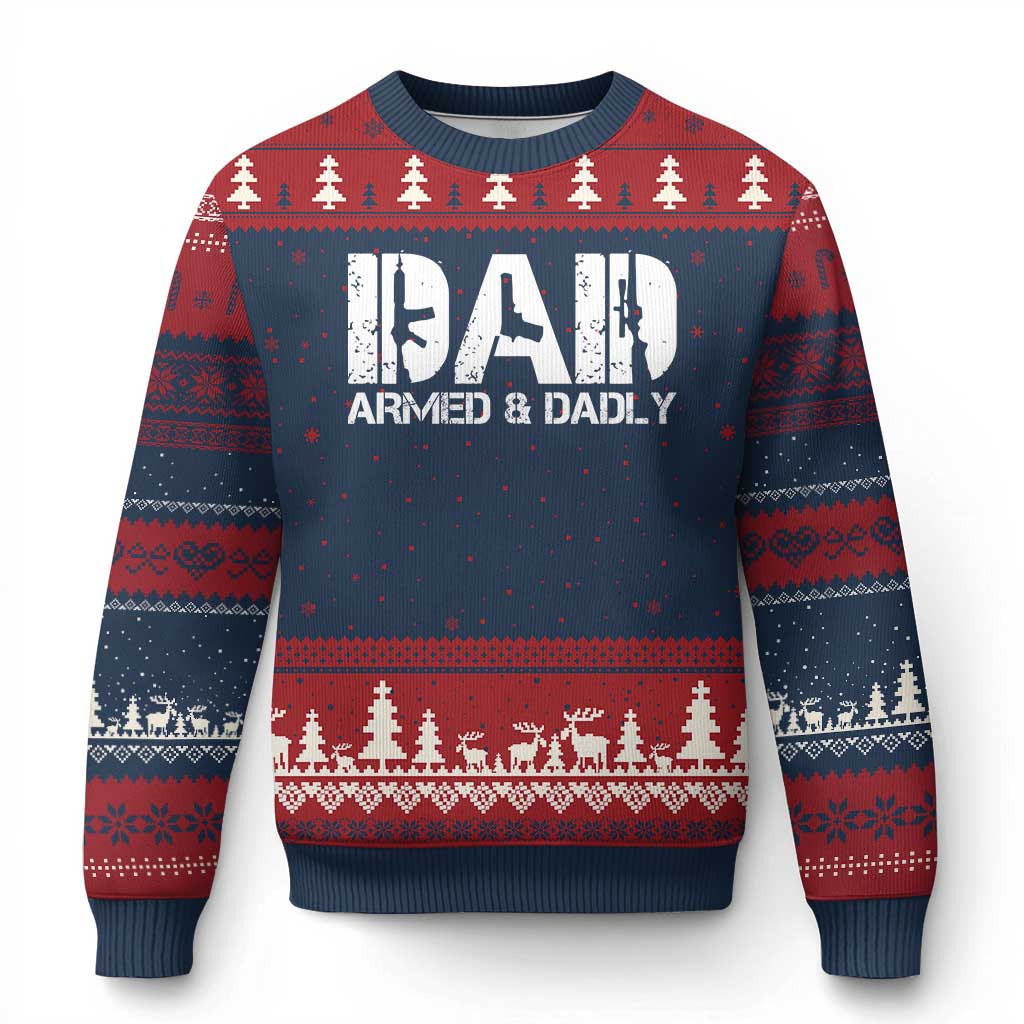 Armed And Dadly Dad Ugly Christmas Sweater Fathers Day Pro Gun Owner