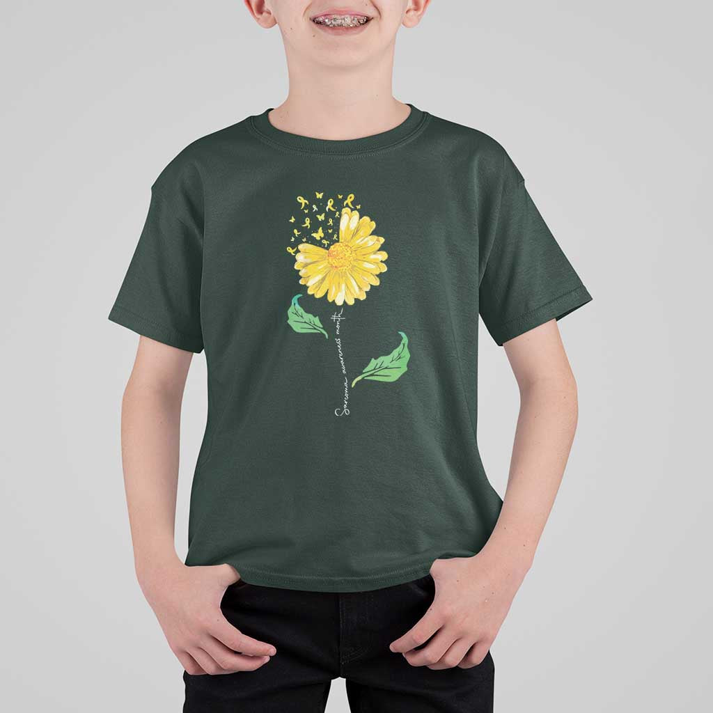 Sarcoma Awareness T Shirt For Kid Yellow Ribbon Flower - Wonder Print Shop