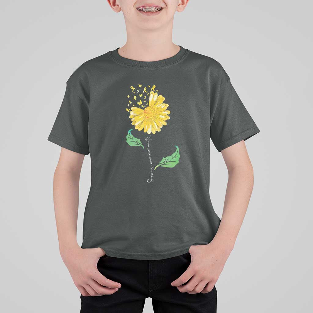 Sarcoma Awareness T Shirt For Kid Yellow Ribbon Flower - Wonder Print Shop