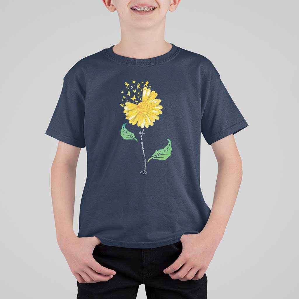 Sarcoma Awareness T Shirt For Kid Yellow Ribbon Flower - Wonder Print Shop