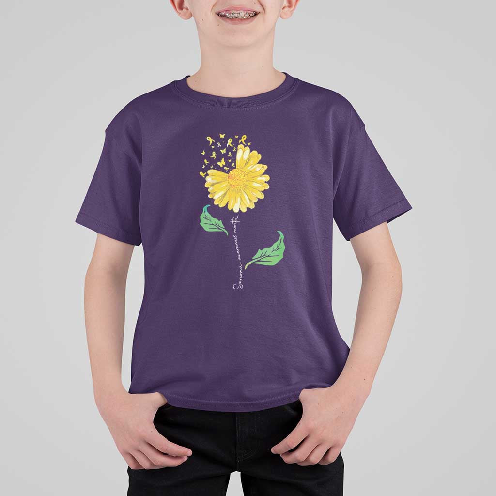 Sarcoma Awareness T Shirt For Kid Yellow Ribbon Flower - Wonder Print Shop