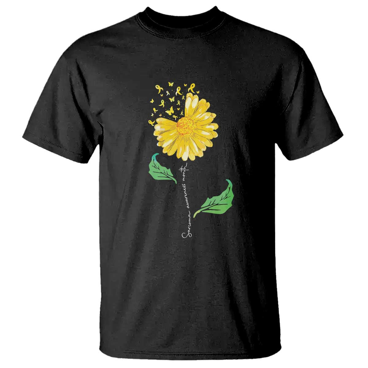 Sarcoma Awareness T Shirt Yellow Ribbon Flower - Wonder Print Shop