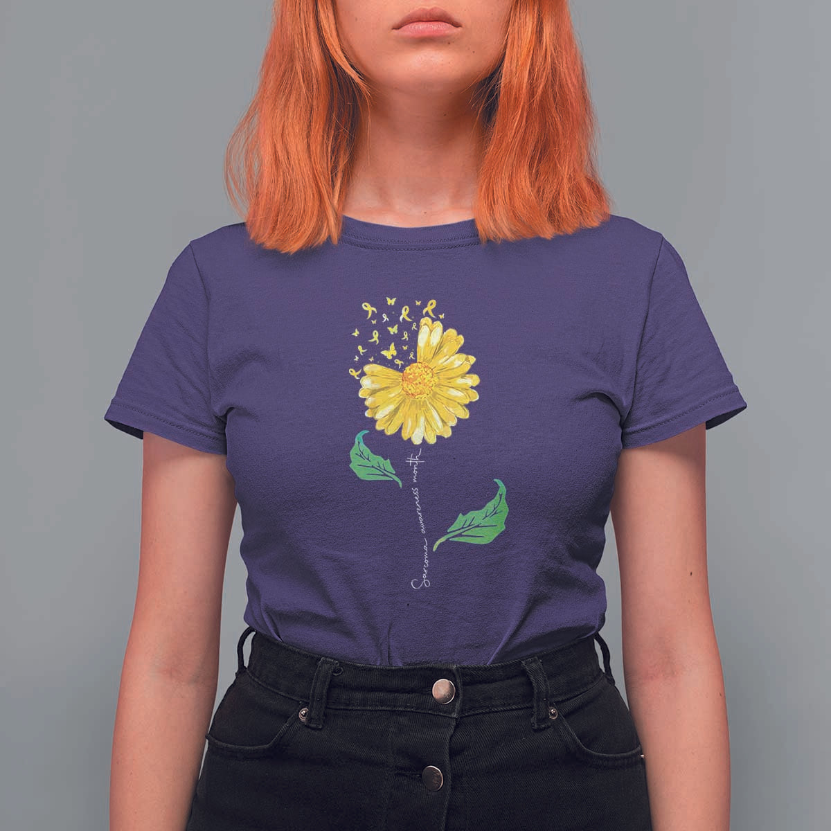Sarcoma Awareness T Shirt For Women Yellow Ribbon Flower - Wonder Print Shop