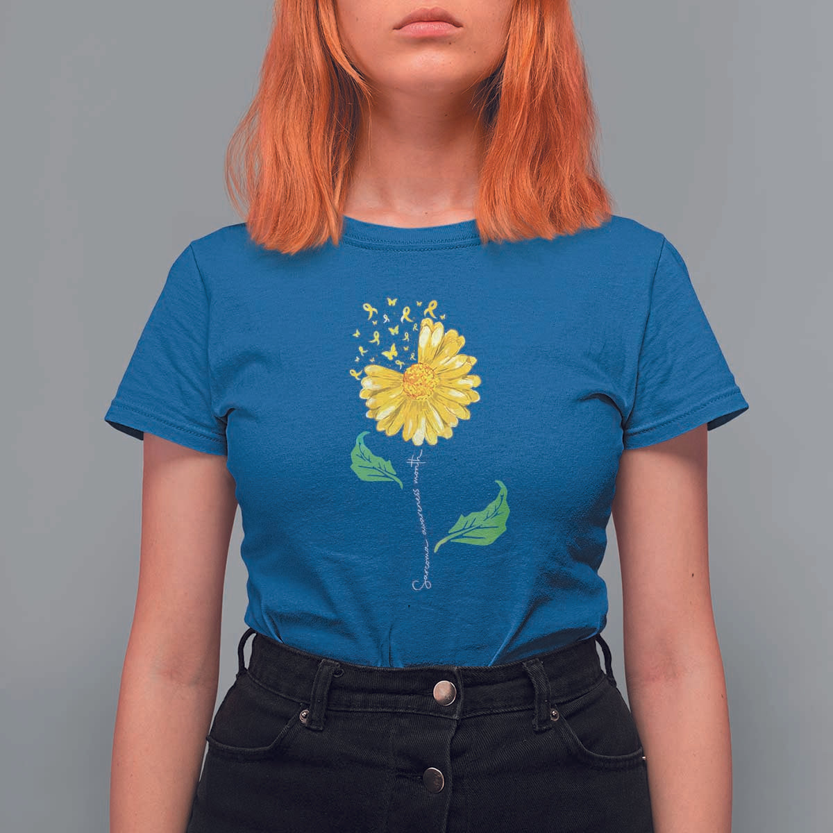 Sarcoma Awareness T Shirt For Women Yellow Ribbon Flower - Wonder Print Shop