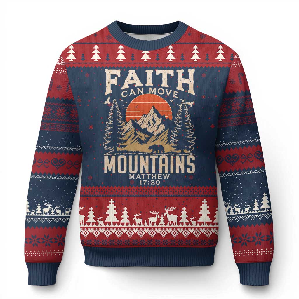 Faith Can Move Mountains Ugly Christmas Sweater Religious Christian Camping - Wonder Print Shop