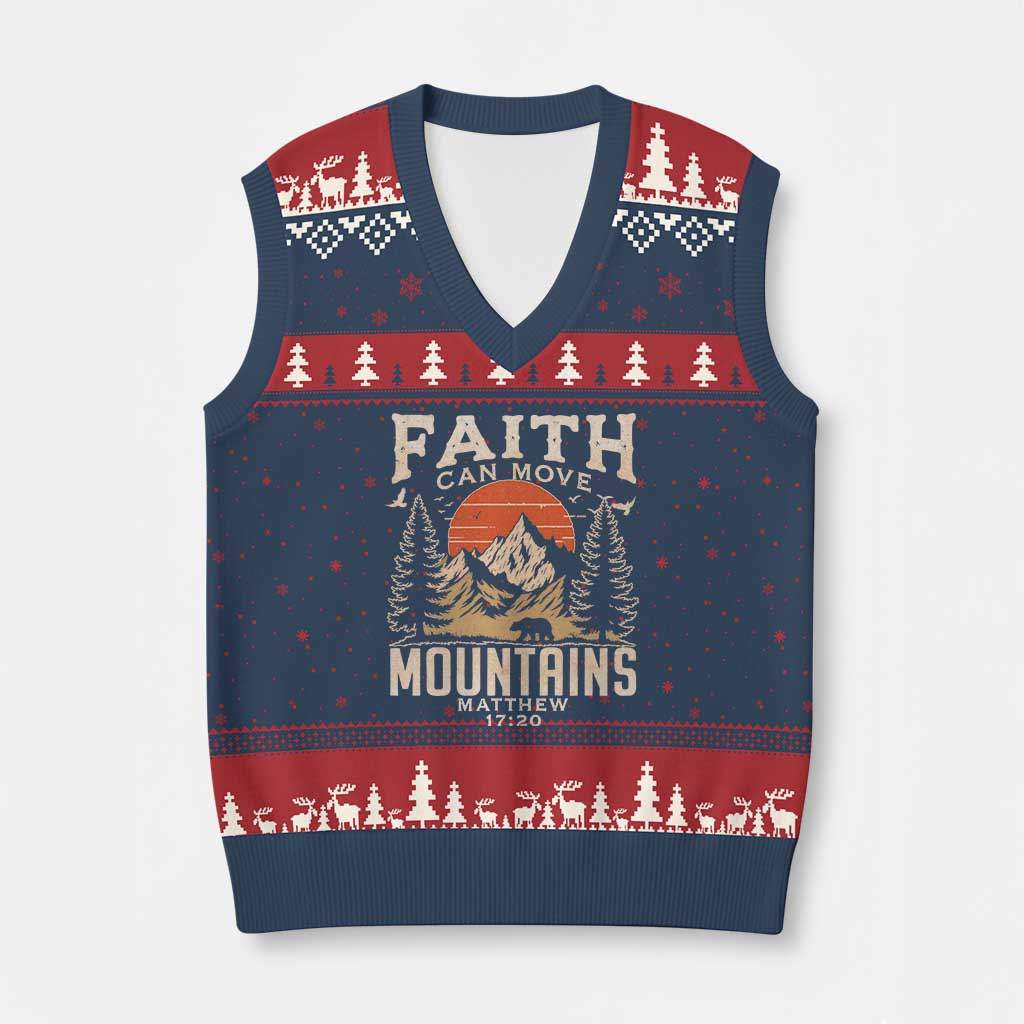 Faith Can Move Mountains V-Neck Knit Sweater Vest Religious Christian Camping - Wonder Print Shop