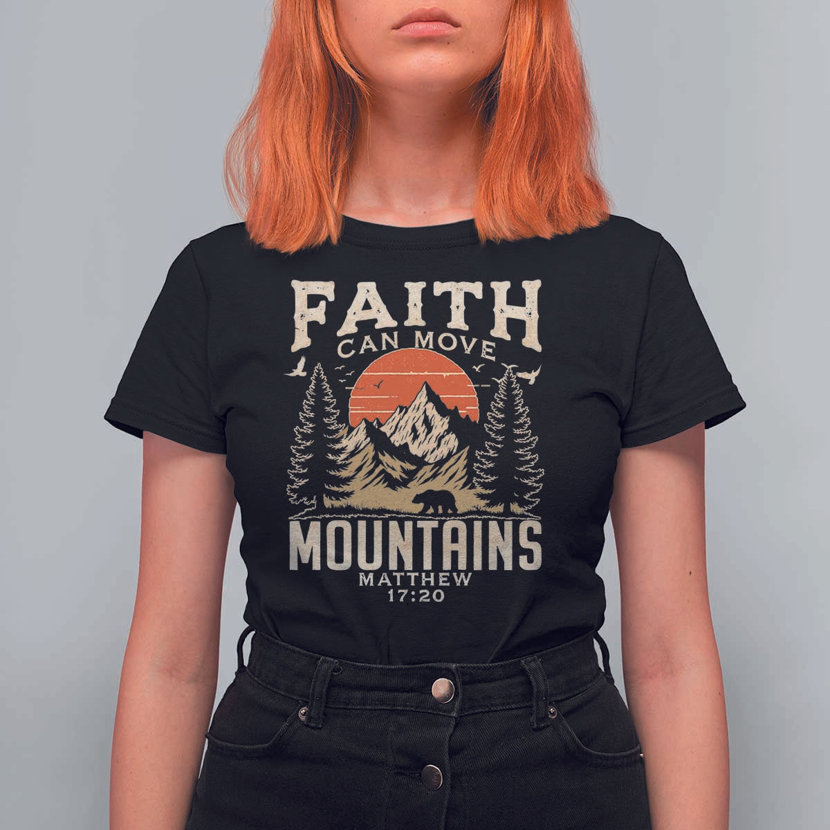Faith Can Move Mountains T Shirt For Women Religious Christian Camping - Wonder Print Shop
