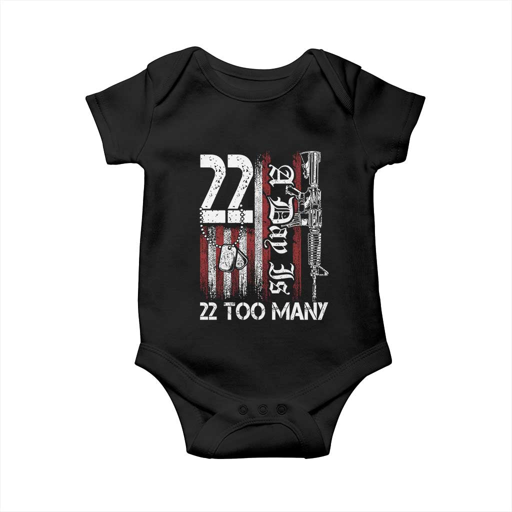 Suicide Awareness PTSD Veteran Baby Onesie 22 A Day Is Too Many Vintage American Flag - Wonder Print Shop
