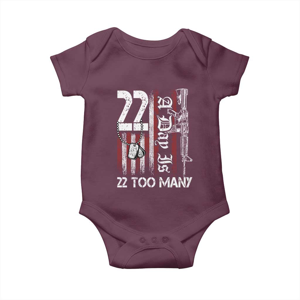 Suicide Awareness PTSD Veteran Baby Onesie 22 A Day Is Too Many Vintage American Flag - Wonder Print Shop