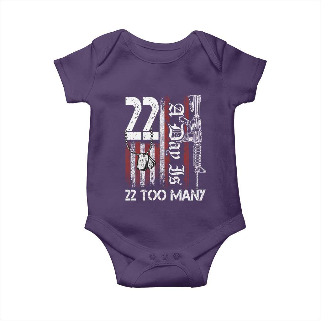 Suicide Awareness PTSD Veteran Baby Onesie 22 A Day Is Too Many Vintage American Flag - Wonder Print Shop