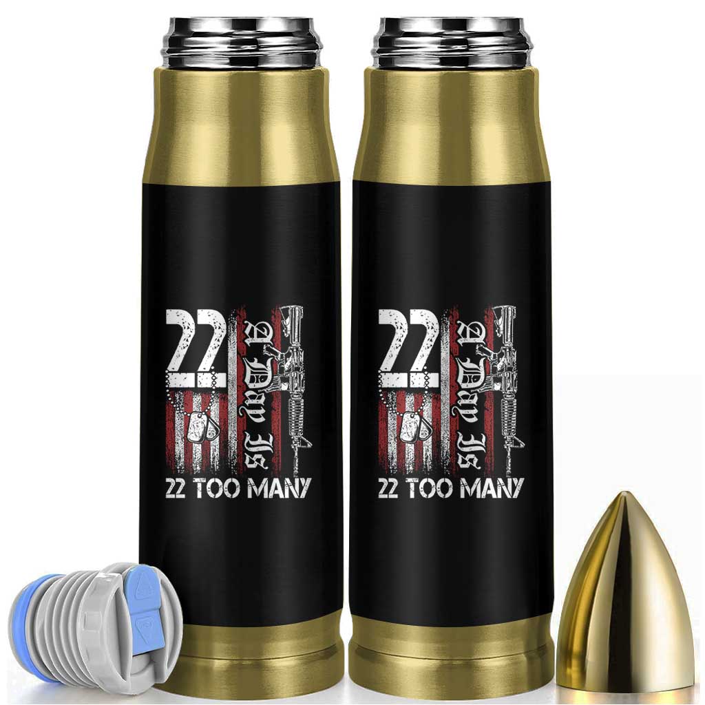 Suicide Awareness PTSD Veteran Bullet Tumbler 22 A Day Is Too Many Vintage American Flag - Wonder Print Shop